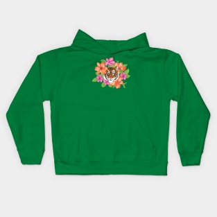 Floral Tiger Portrait Kids Hoodie